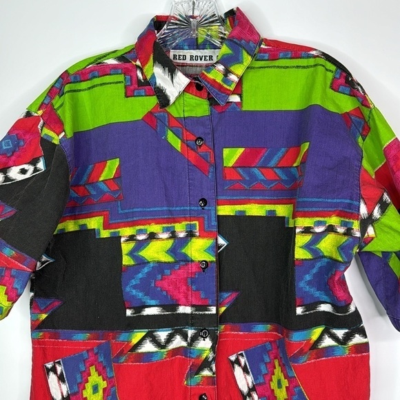 Vintage Red Rover Short Sleeve Button Up Abstract Shirt Size Medium - Picture 2 of 9